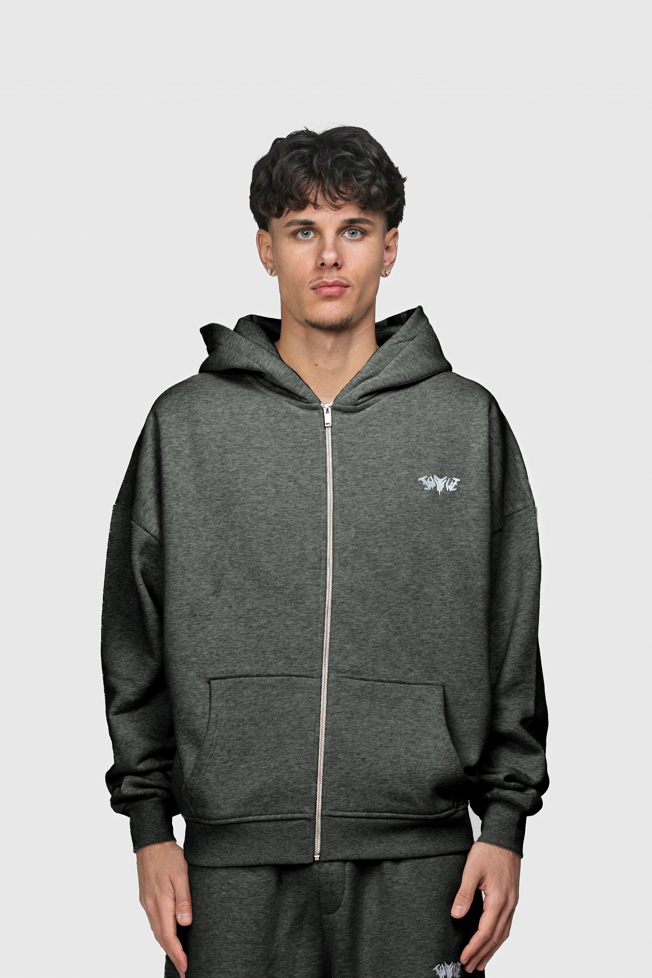 BASIC ZIP HOODIE DARK GREY MELANGE