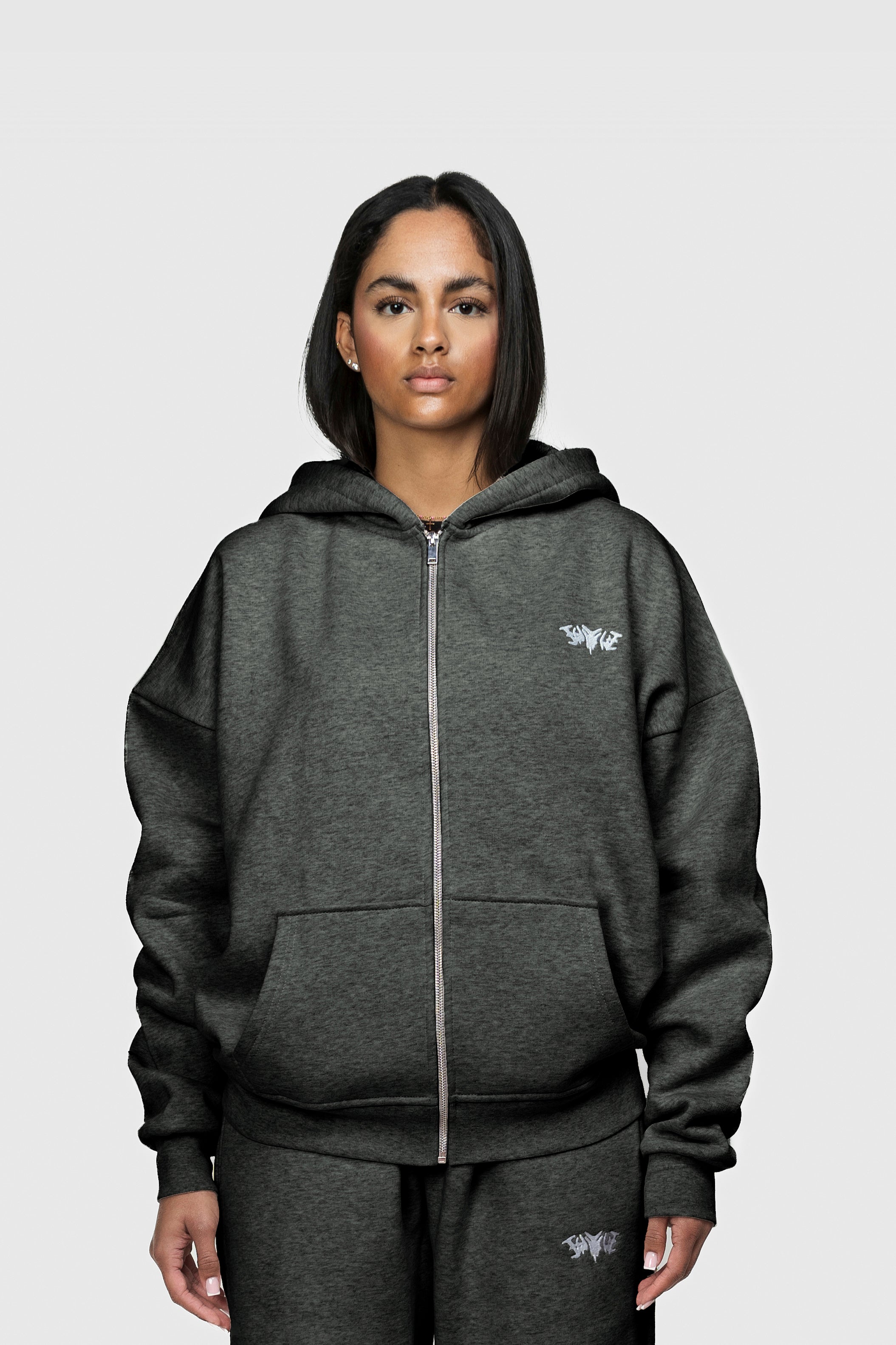 BASIC ZIP HOODIE DARK GREY MELANGE