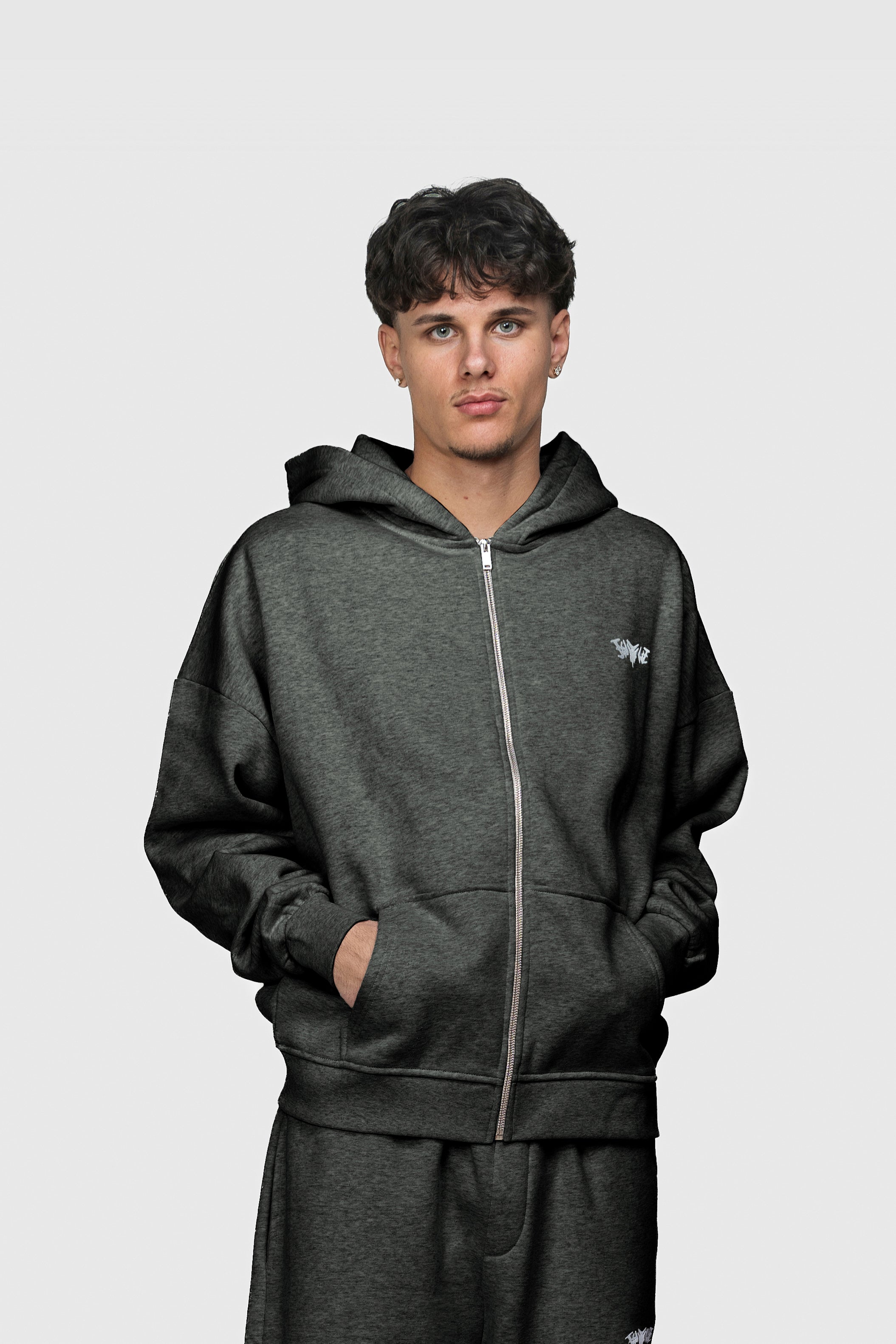 BASIC ZIP HOODIE DARK GREY MELANGE