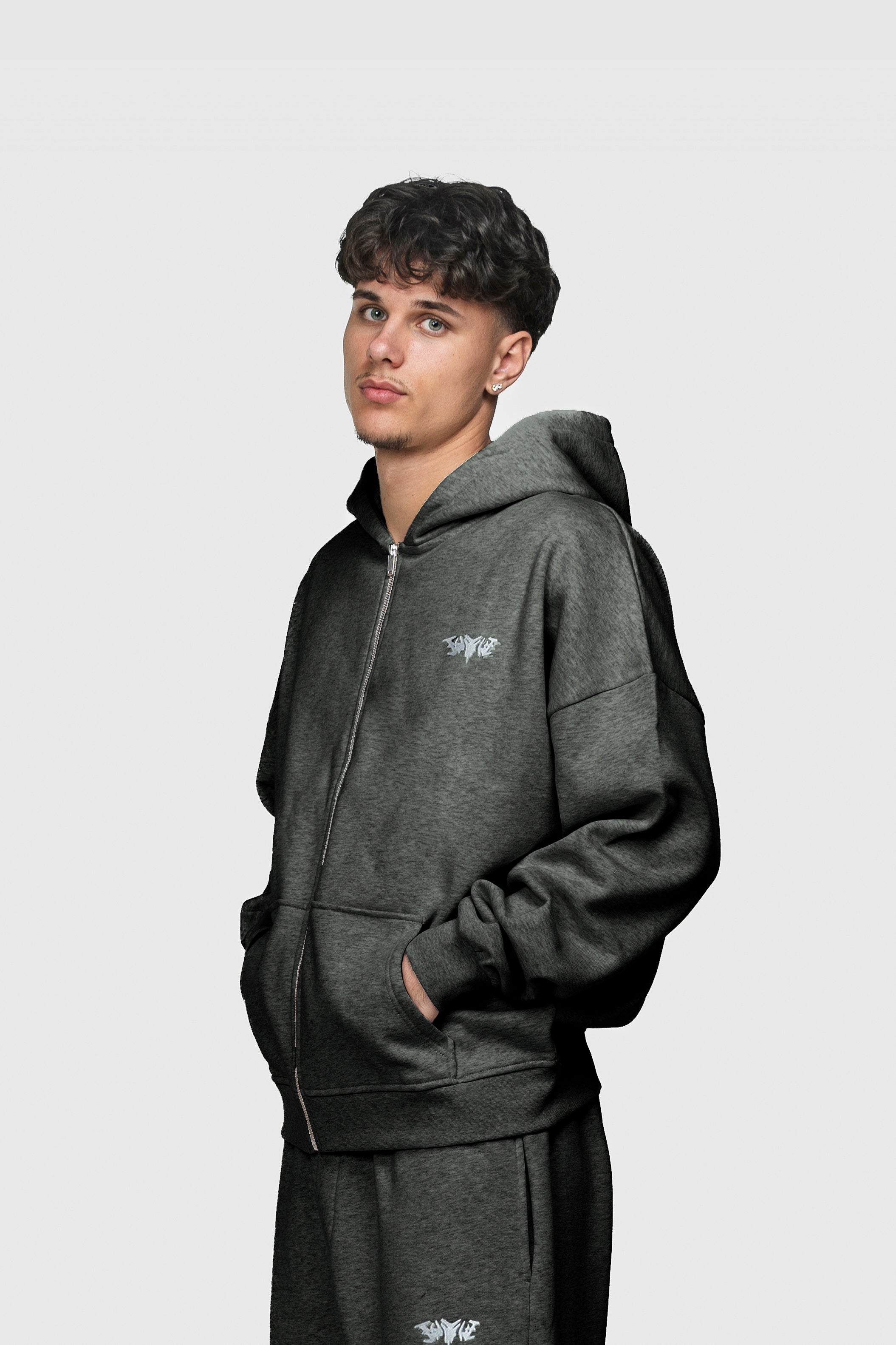 BASIC ZIP HOODIE DARK GREY MELANGE