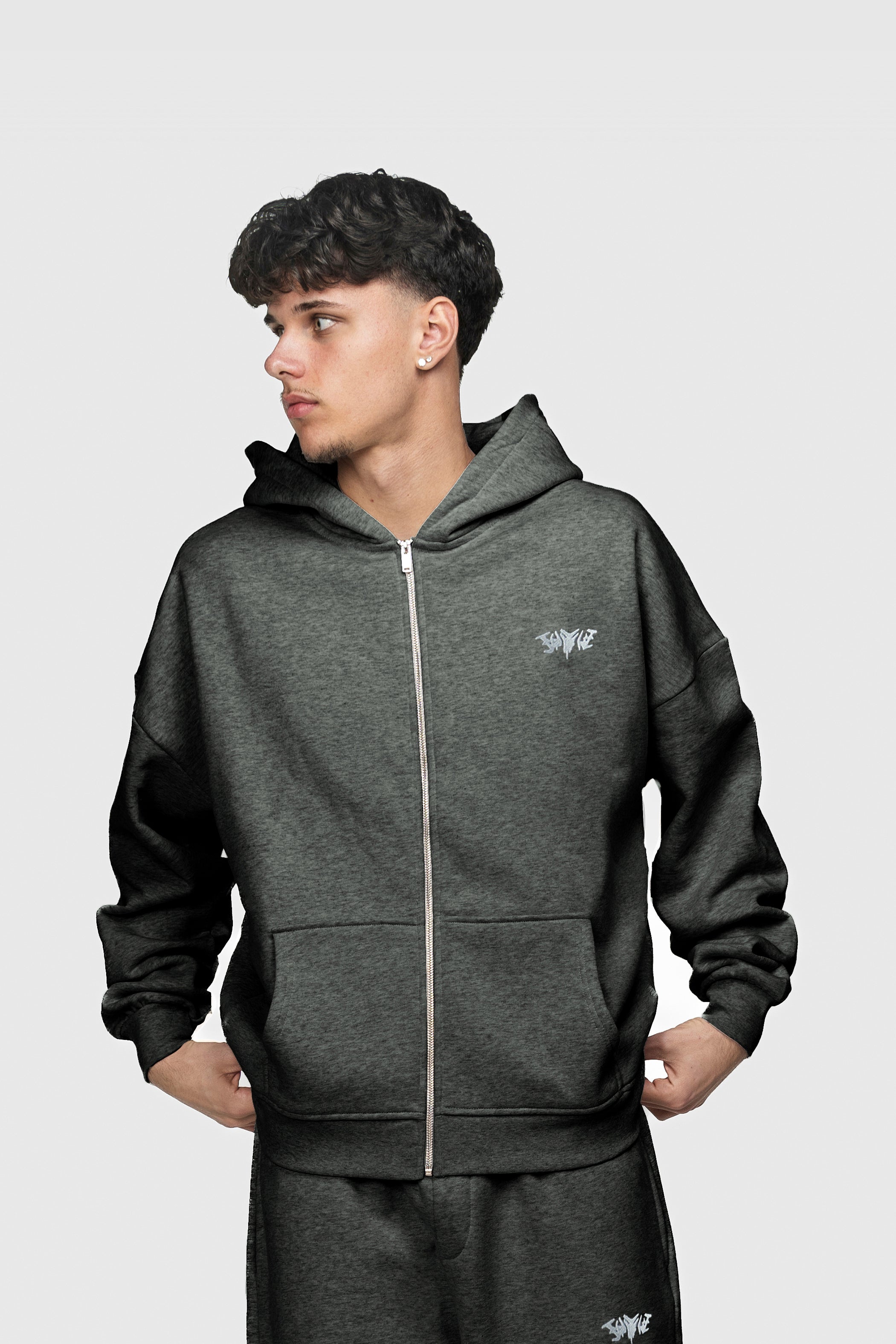 BASIC ZIP HOODIE DARK GREY MELANGE