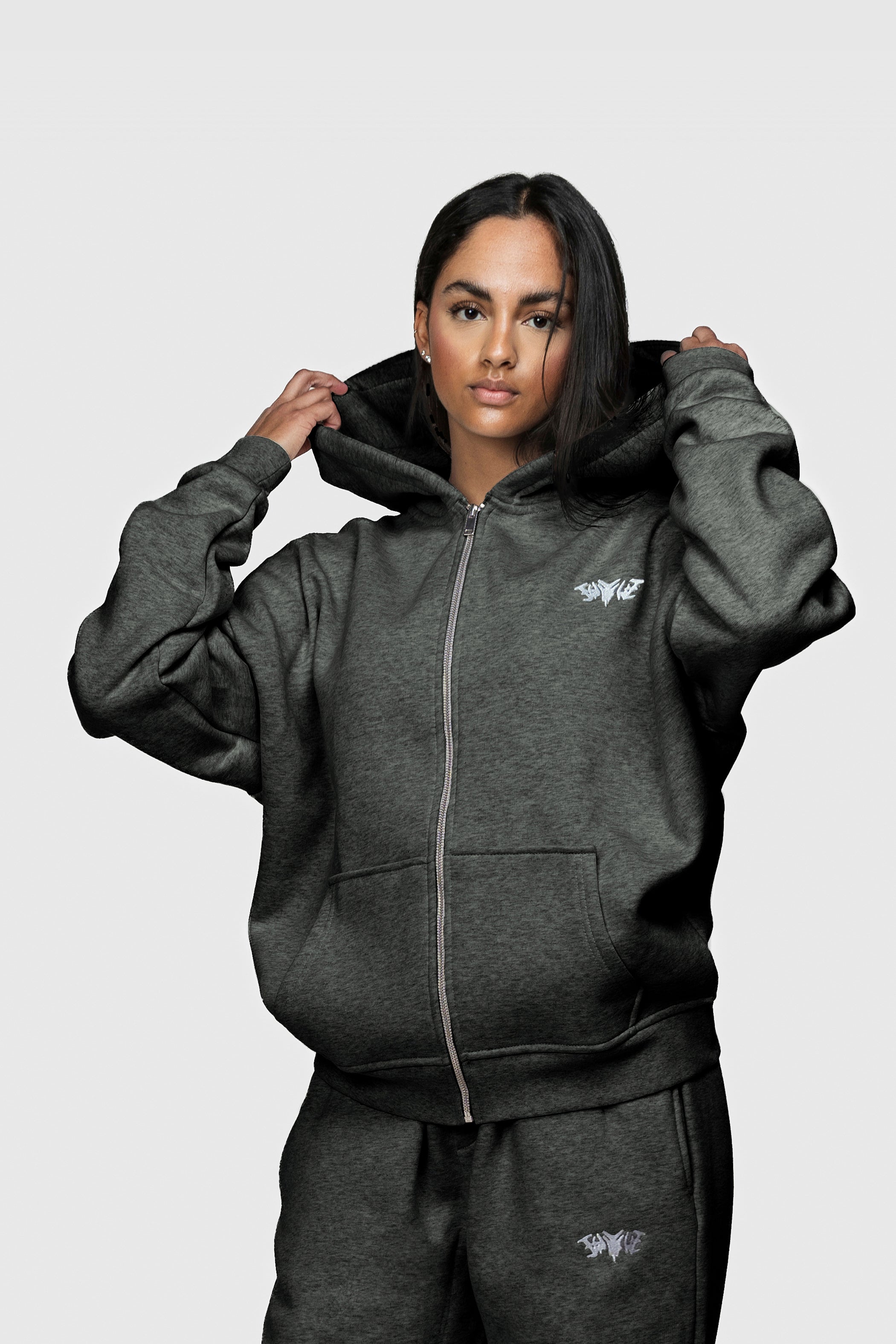 BASIC ZIP HOODIE DARK GREY MELANGE