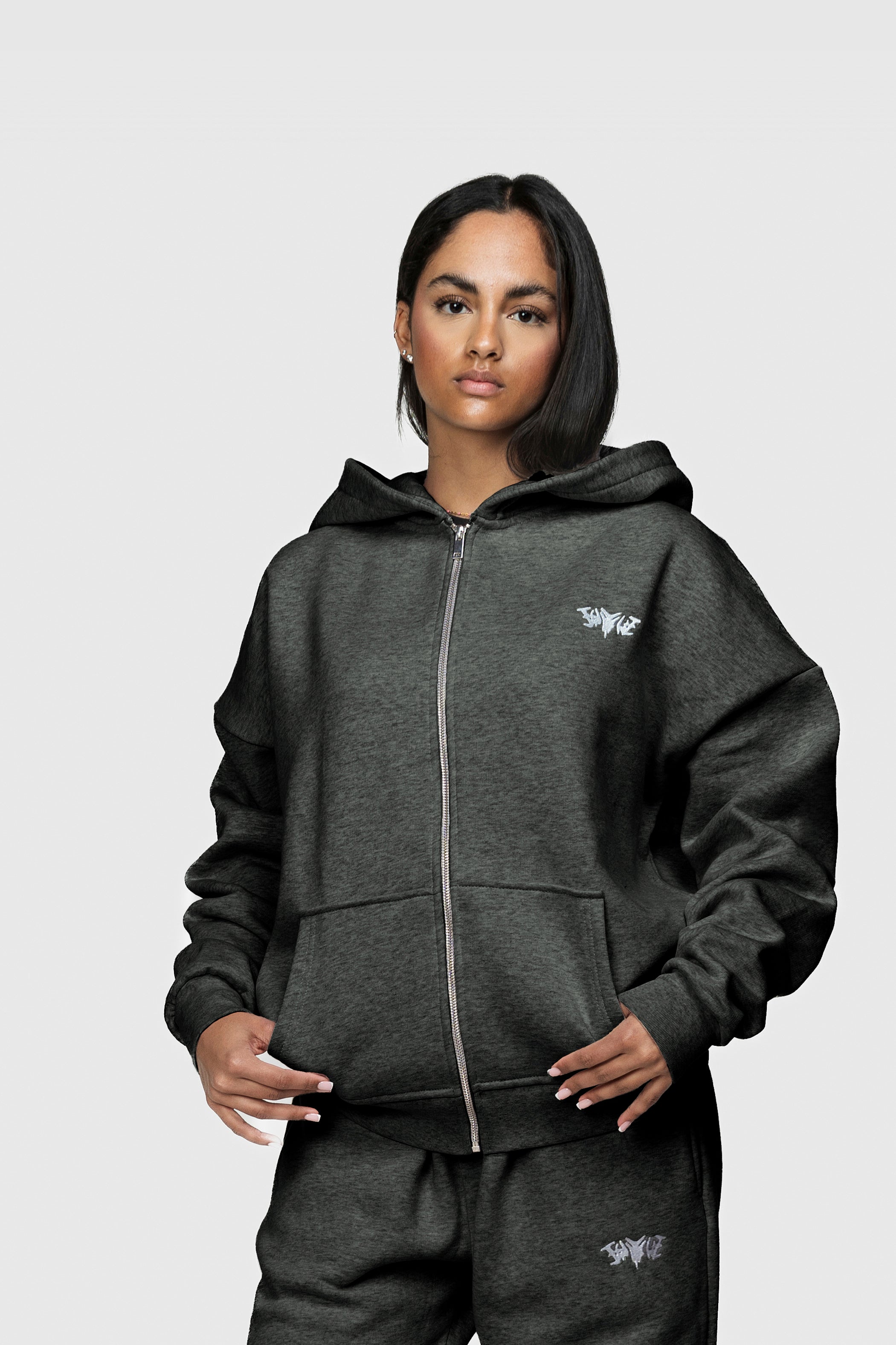 BASIC ZIP HOODIE DARK GREY MELANGE