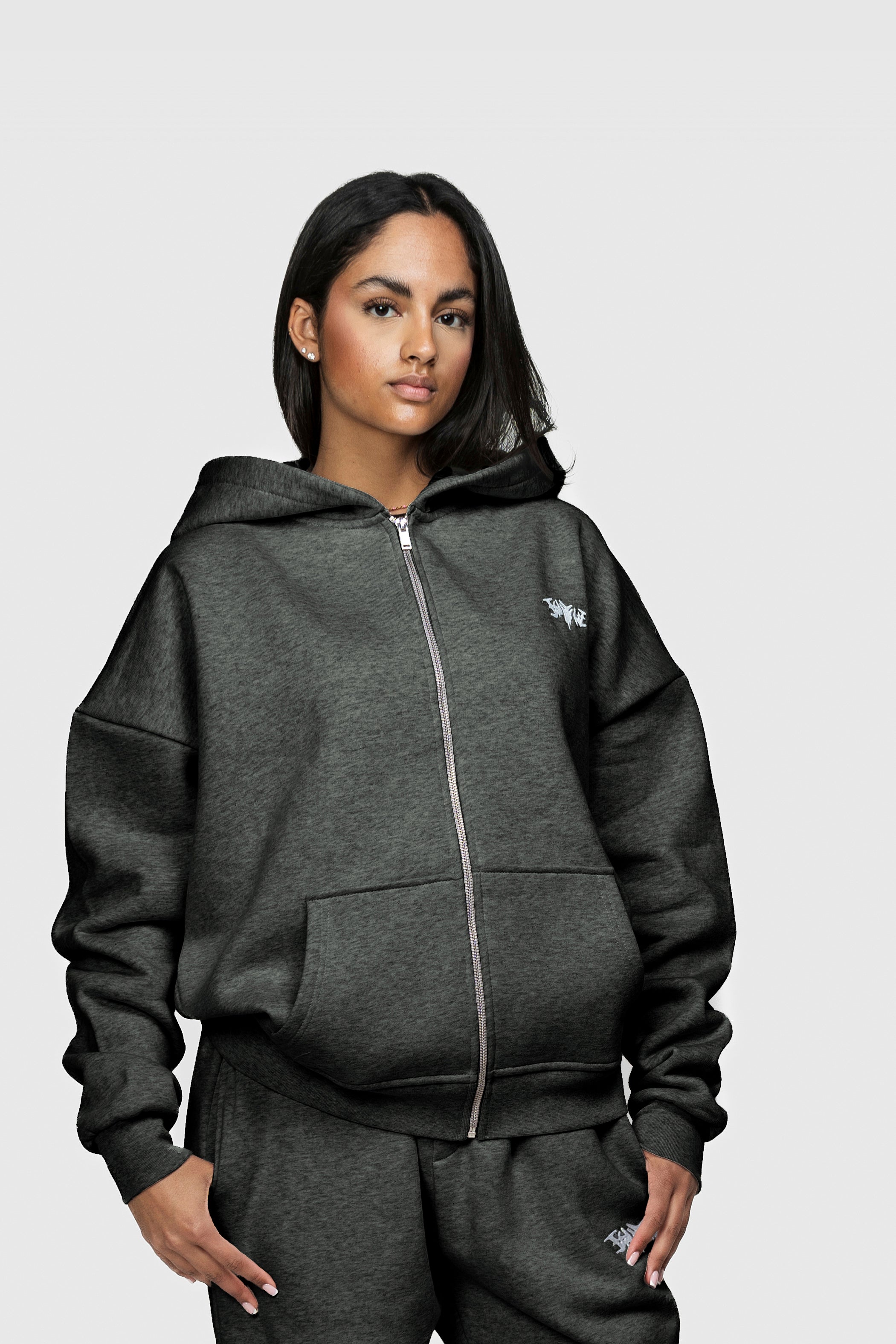 BASIC ZIP HOODIE DARK GREY MELANGE