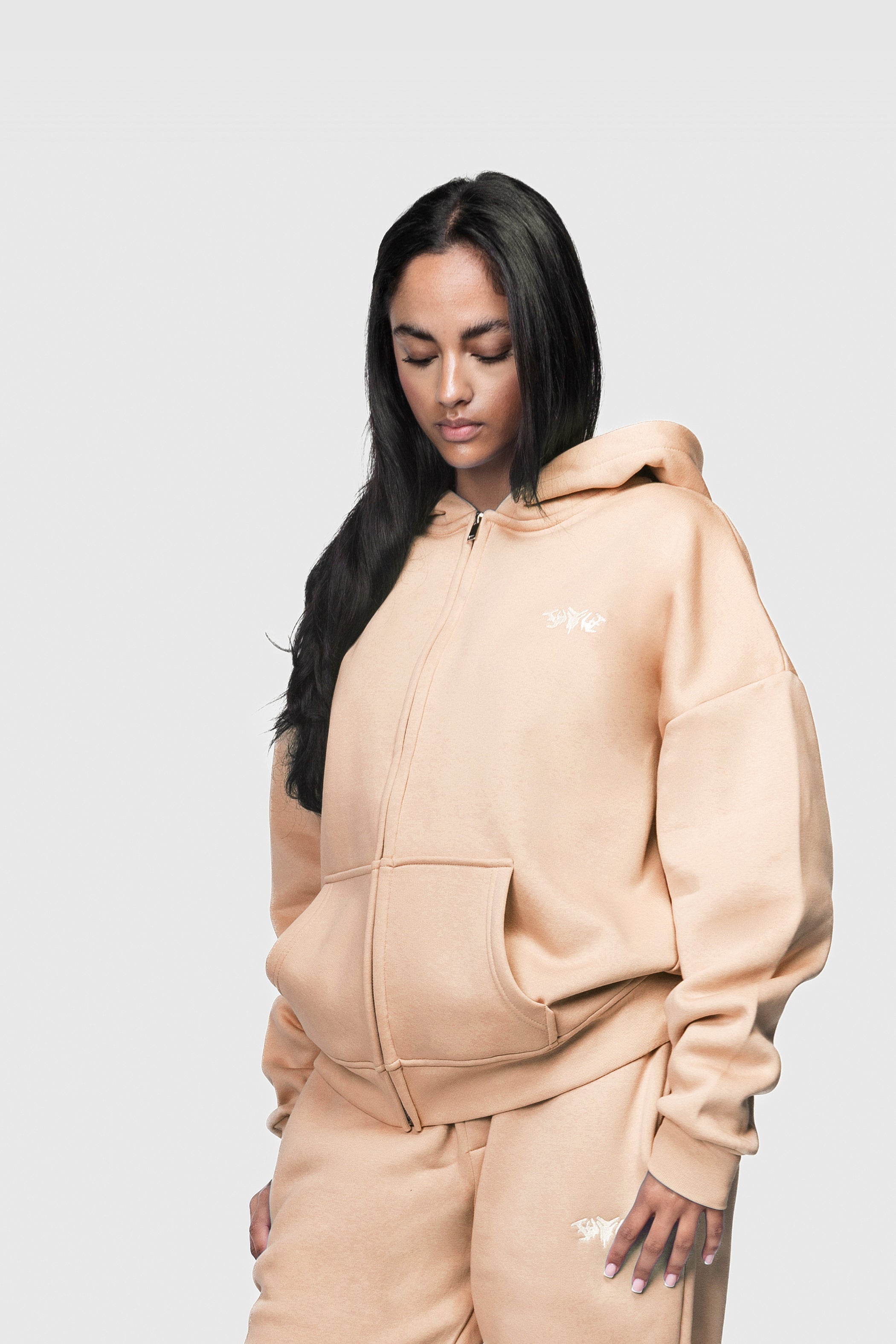 BASIC ZIP HOODIE PEACH