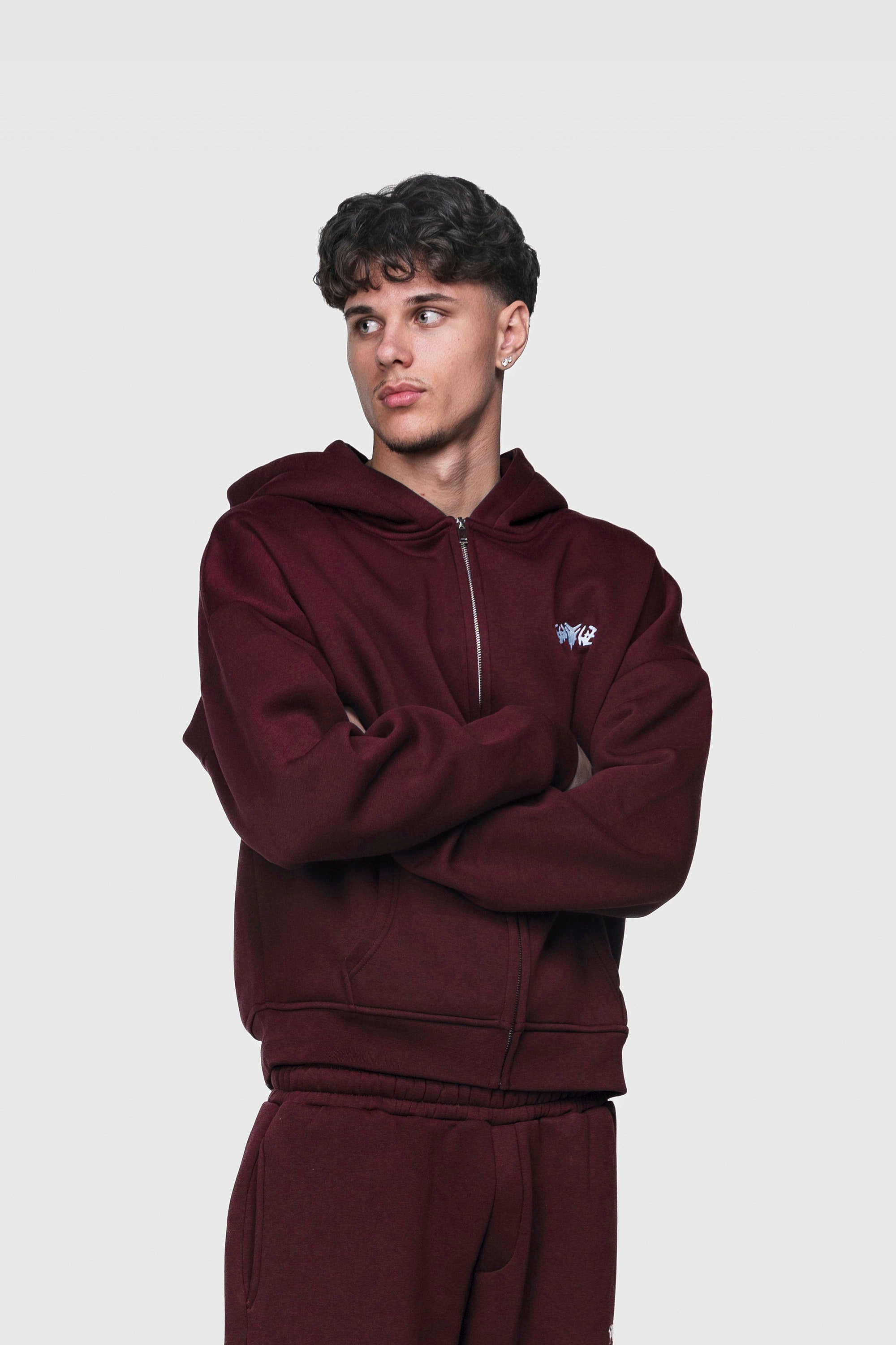 BASIC ZIP HOODIE REDWINE