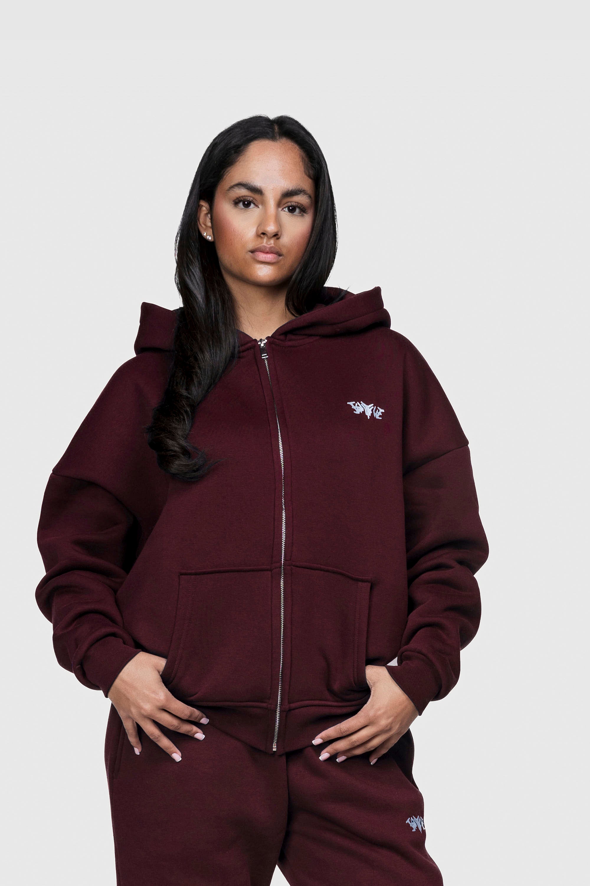 BASIC ZIP HOODIE REDWINE