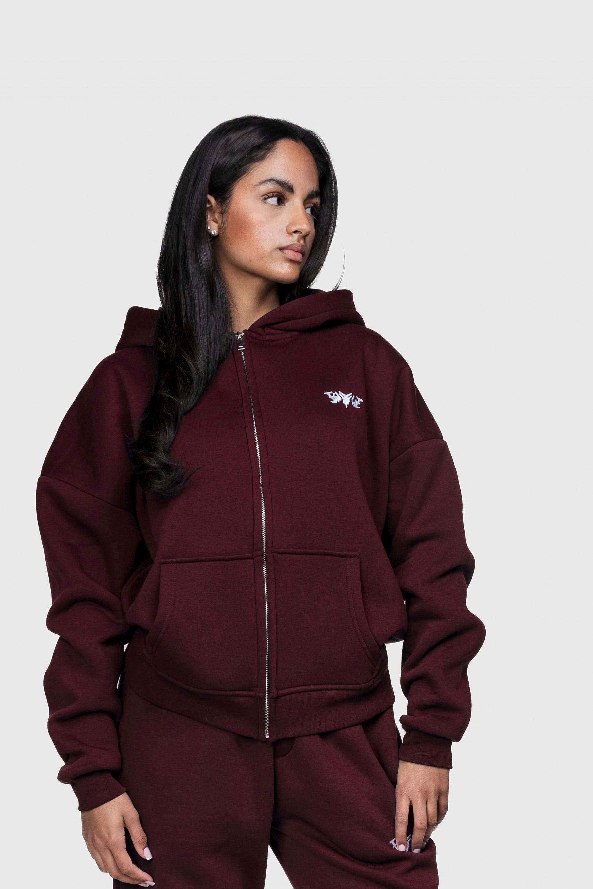 BASIC ZIP HOODIE REDWINE