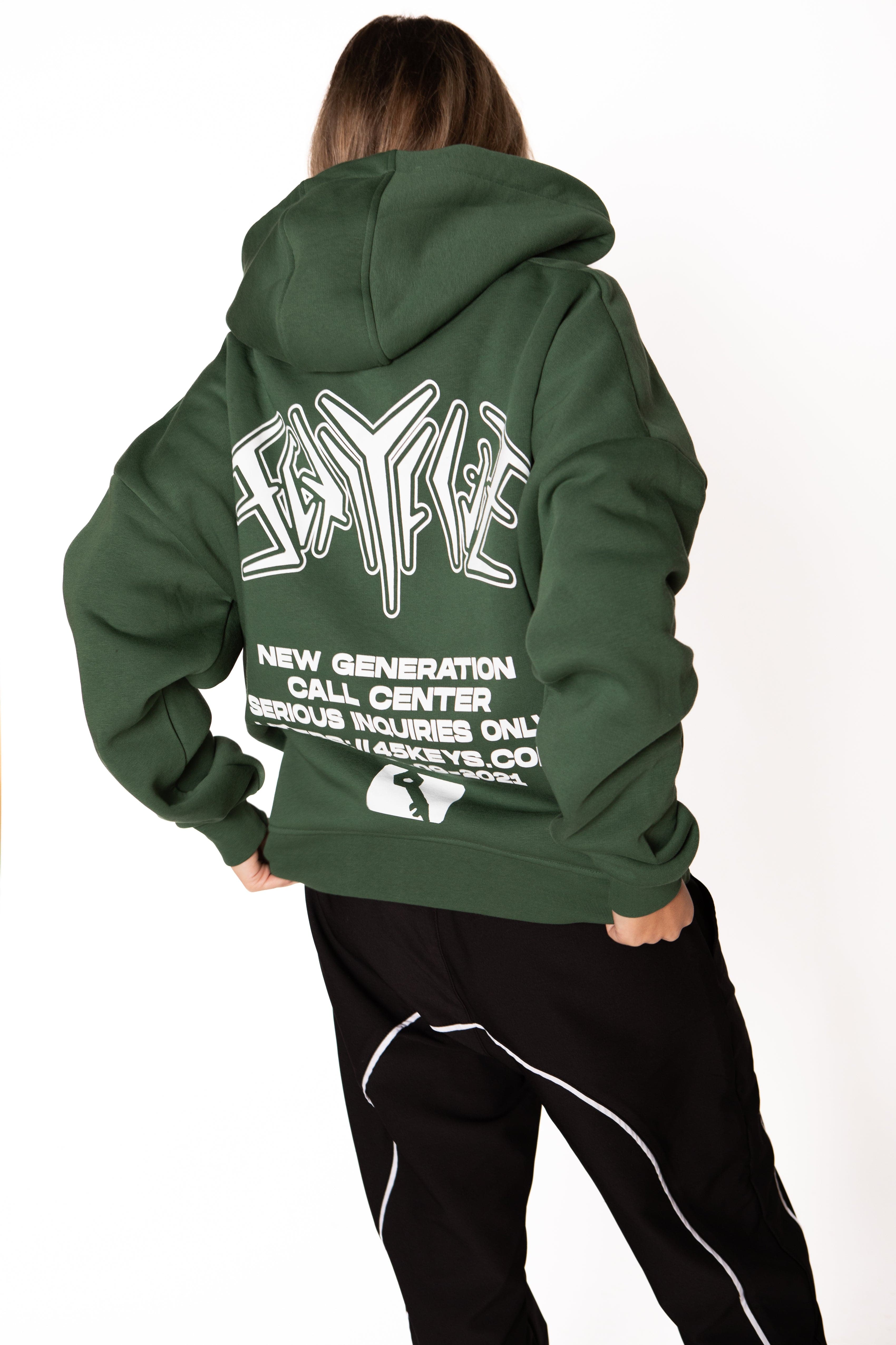 FORTYFIVE BACKPRINT ZIP HOODIE GREEN – 45KEYS